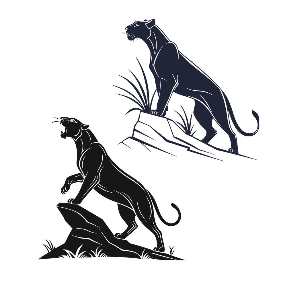 Panther Silhouettes Roaring and Alert Big Cats Art vector