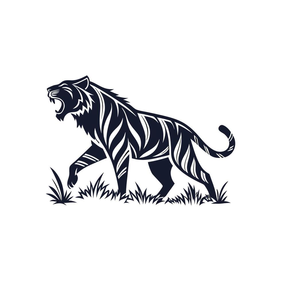 Tiger Silhouette Roaring and Prowling Big Cat vector