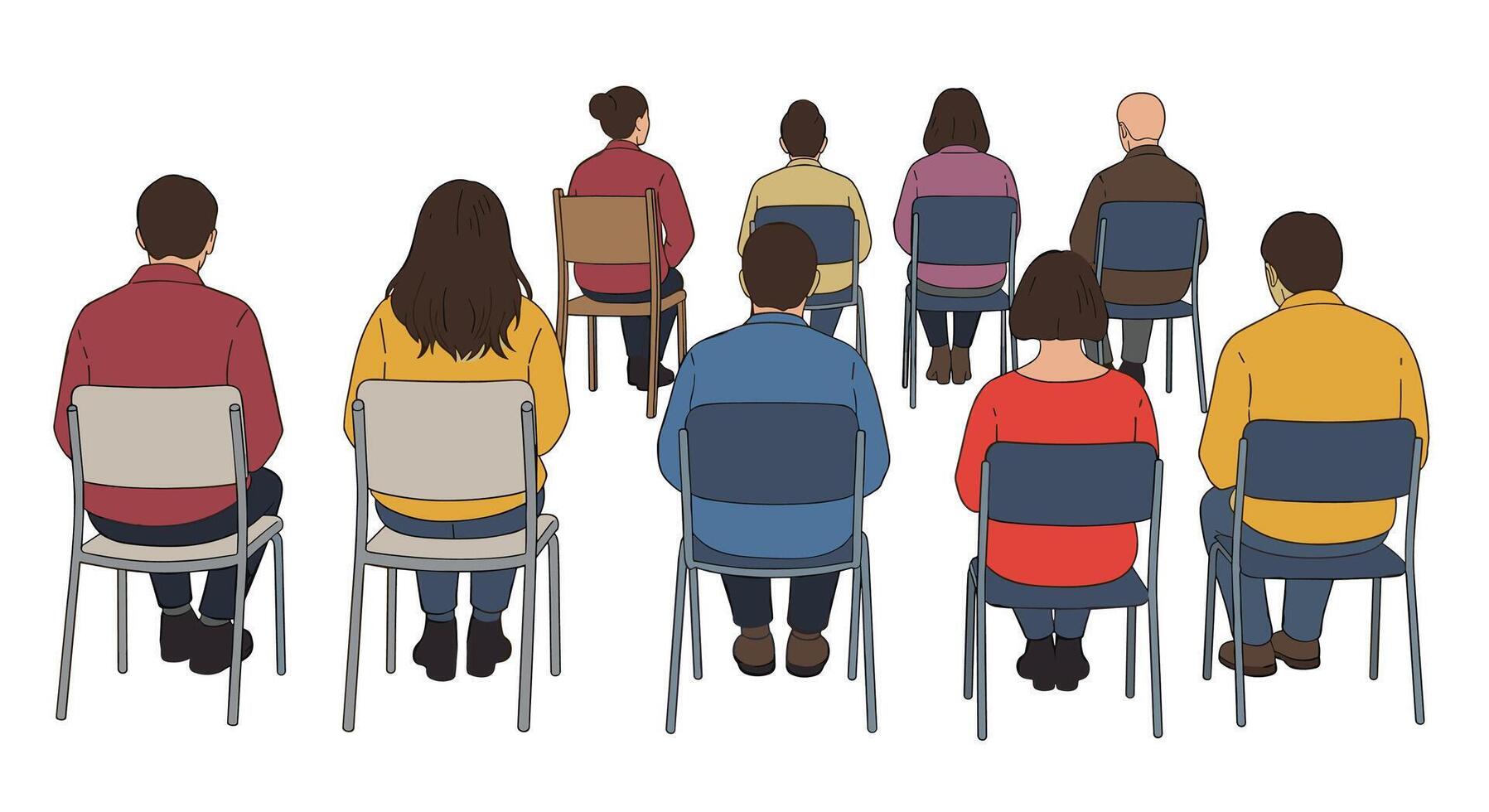 People sitting in chairs in a row vector