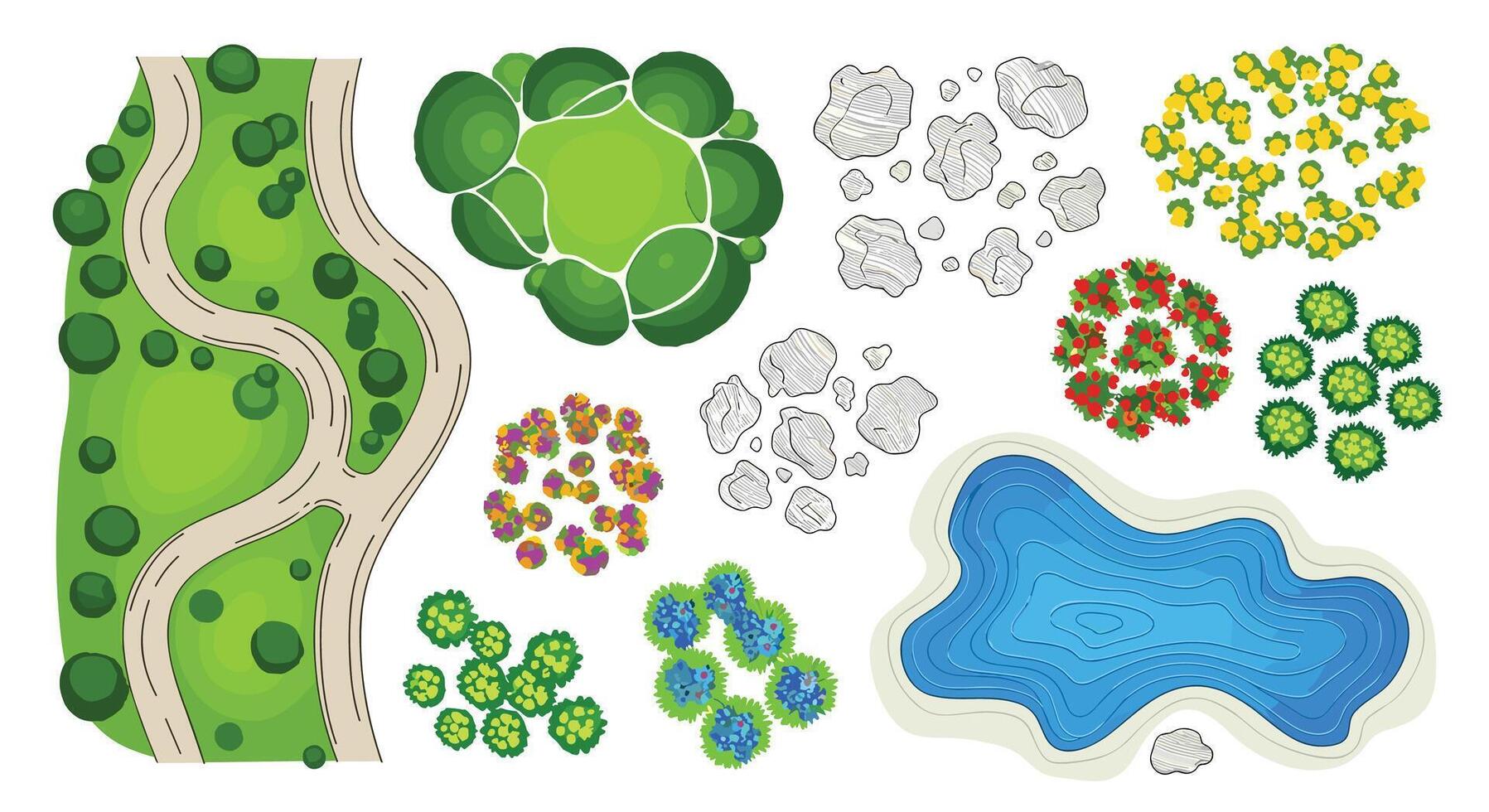A set of different types of plants and trees vector