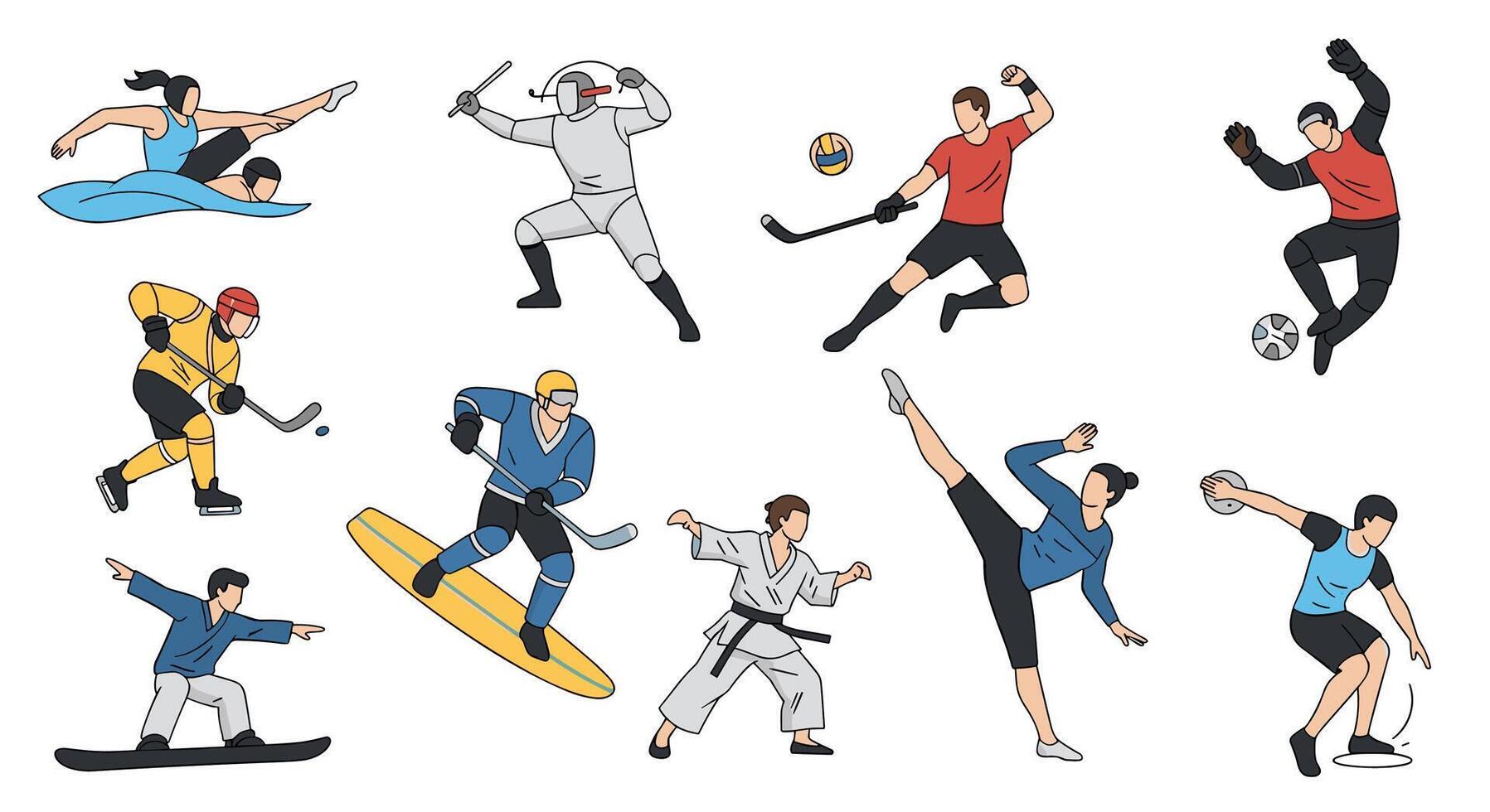 A set of cartoon people doing various sports vector
