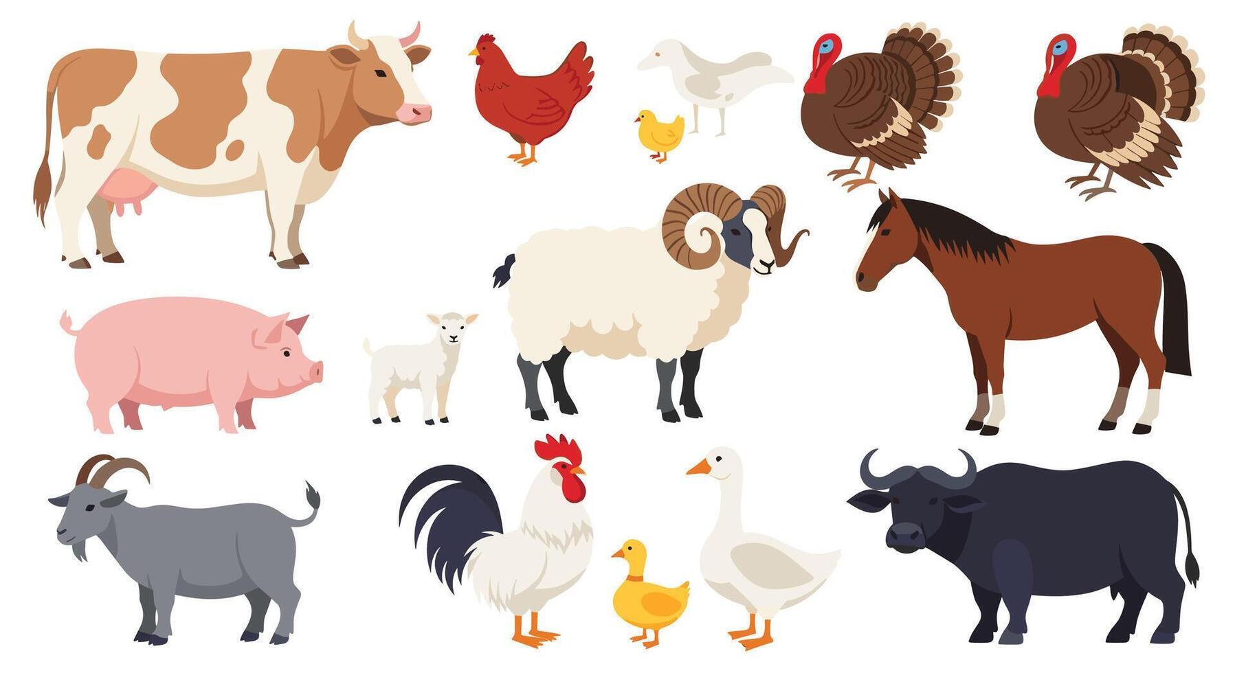 Farm animals illustration set vector