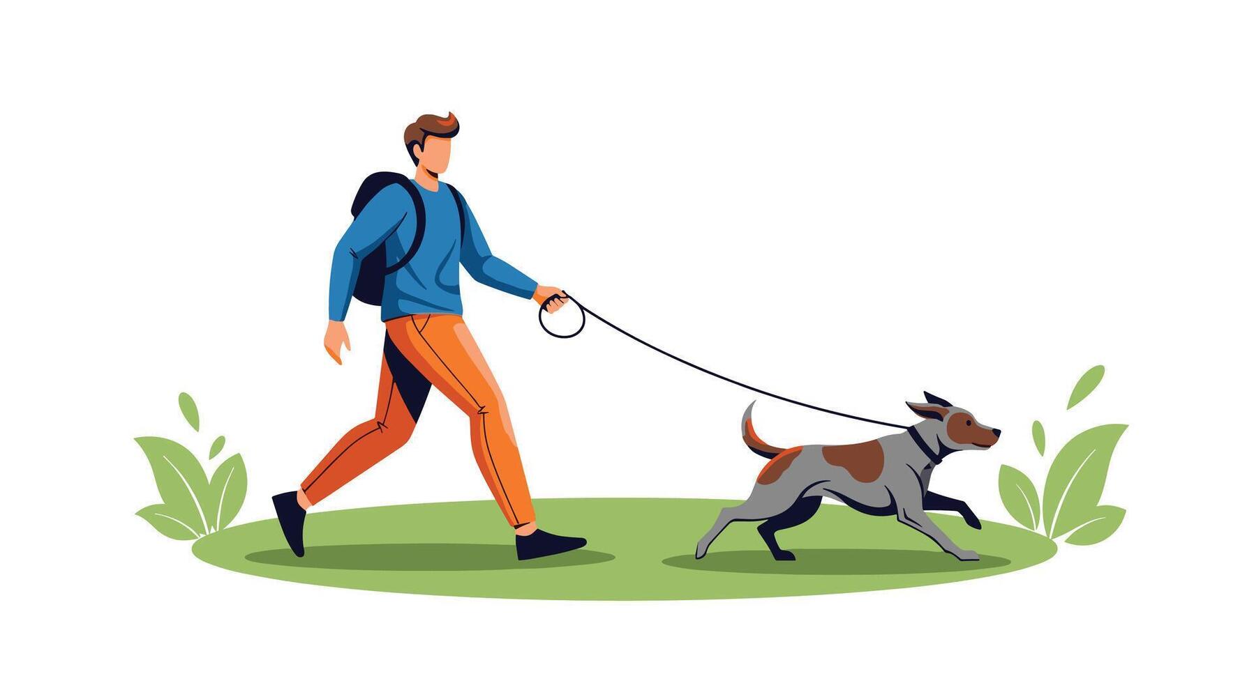 Man walking dog illustration vector