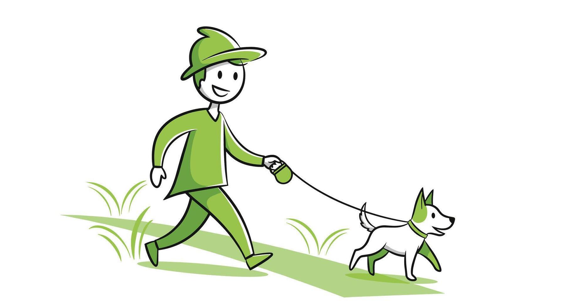 Happy Man Walking his Dog on a Sunny Day in the Countryside vector