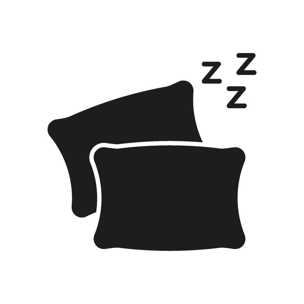 Pillows With Sleep Symbol Solid Icon. Rest, Relaxation, And Sleep Quality Silhouette Symbol. Comfort And Bedtime Representation. Isolated Illustration vector