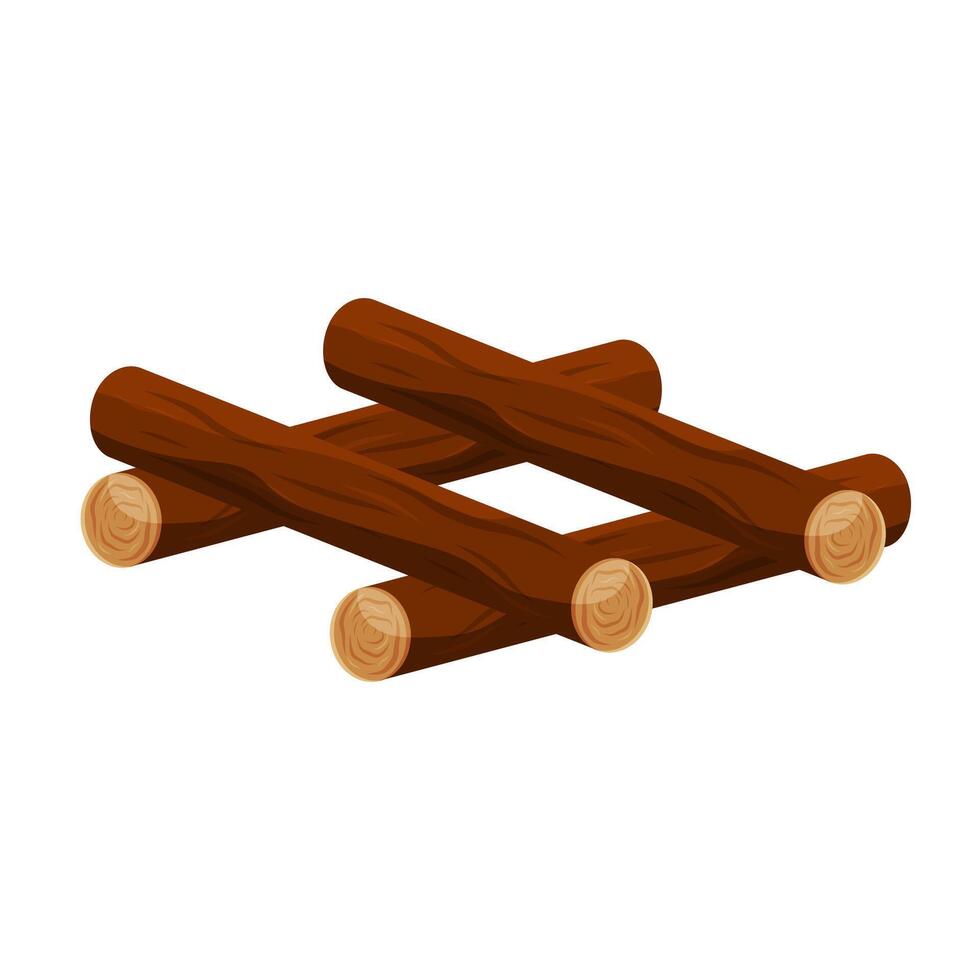 Campfire structure made of wooden logs arranged in crisscross stack. vector