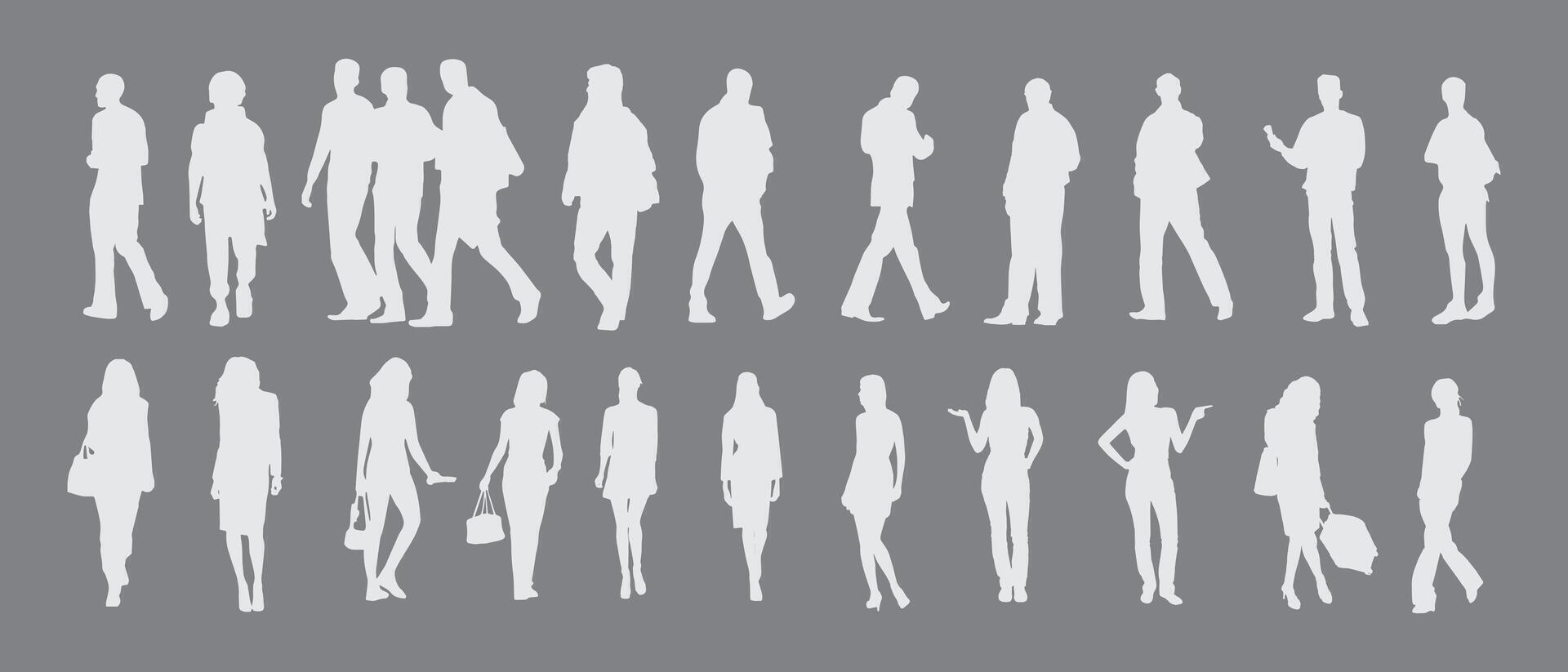 Silhouetted Crowd Diverse Group of People Walking Standing and Interacting vector