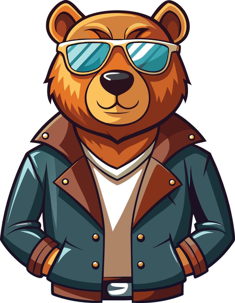 Cool Bear Mascot in Biker Jacket vector