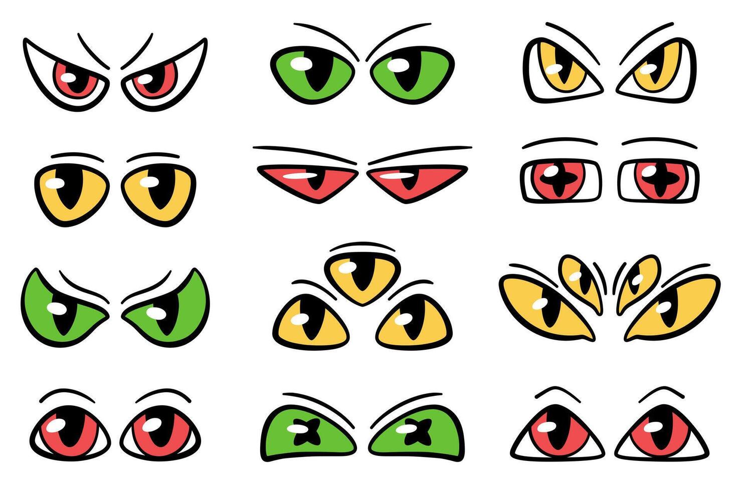 Cartoon groovy monster eyes set. Retro scary creepy eyes for Halloween and other characters. vector