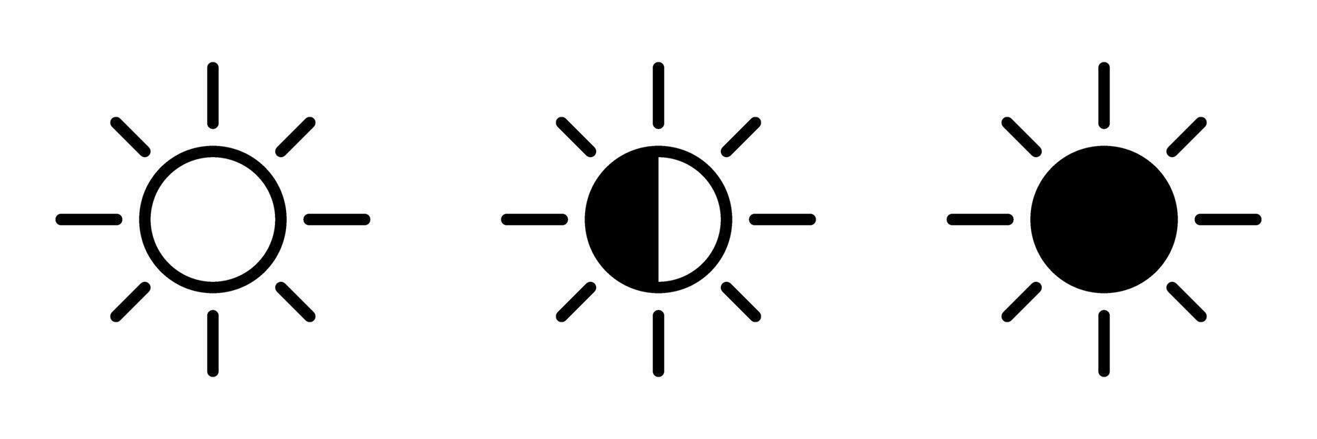 Sun icon set. Dark and light mode icons. Brightness symbol. vector