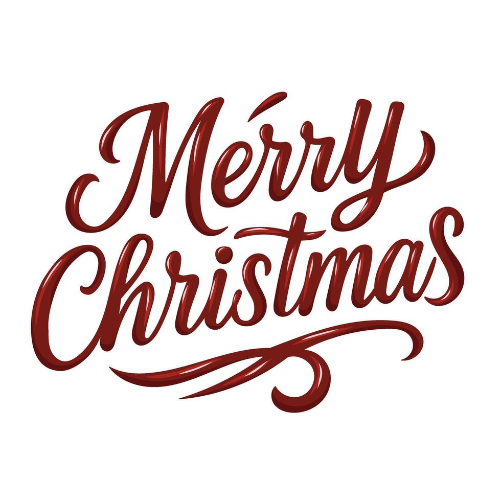 Elegant red brush script Merry Christmas hand lettering vector