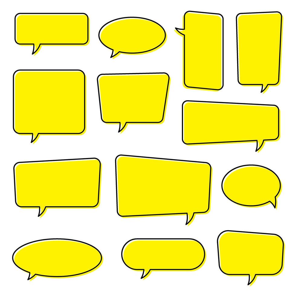 Yellow speech bubble, yellow chat bubble, message box set. vector