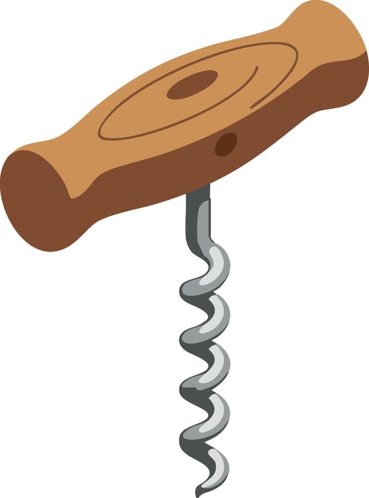 Wooden Handle Corkscrew Bottle Opener Tool Illustration for Wine and Beverage Use vector