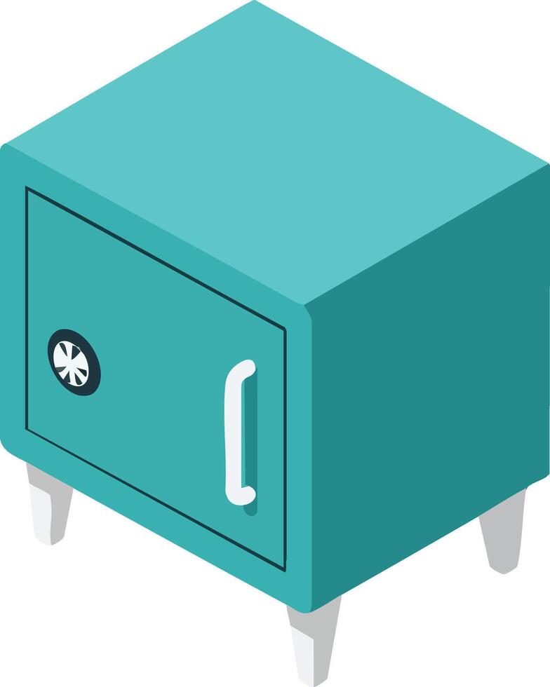 Small blue safe box with lock and handle standing on legs illustration design vector