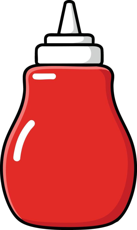 Red ketchup bottle icon with white cap and simple design illustration for food packaging and condiments use vector
