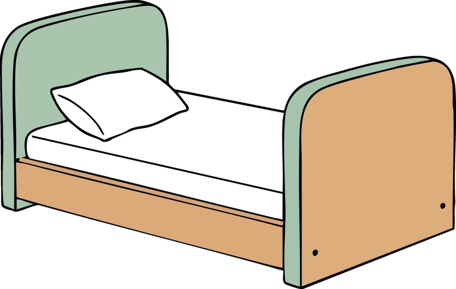 Single bed with pillow and simple modern design in green and beige colors for bedroom furniture illustration vector