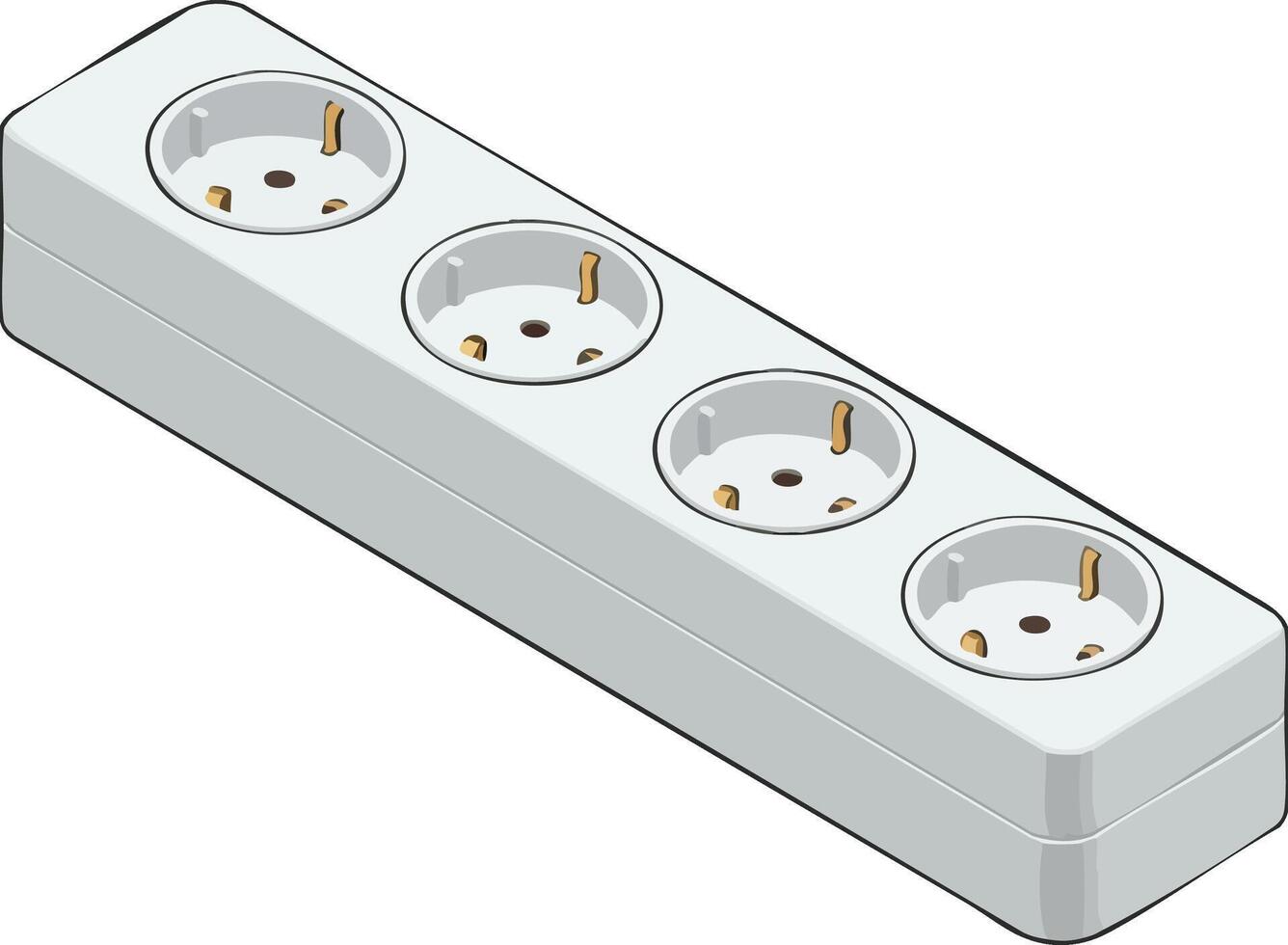 Electrical power strip with four sockets in isometric view illustration for home and office use vector