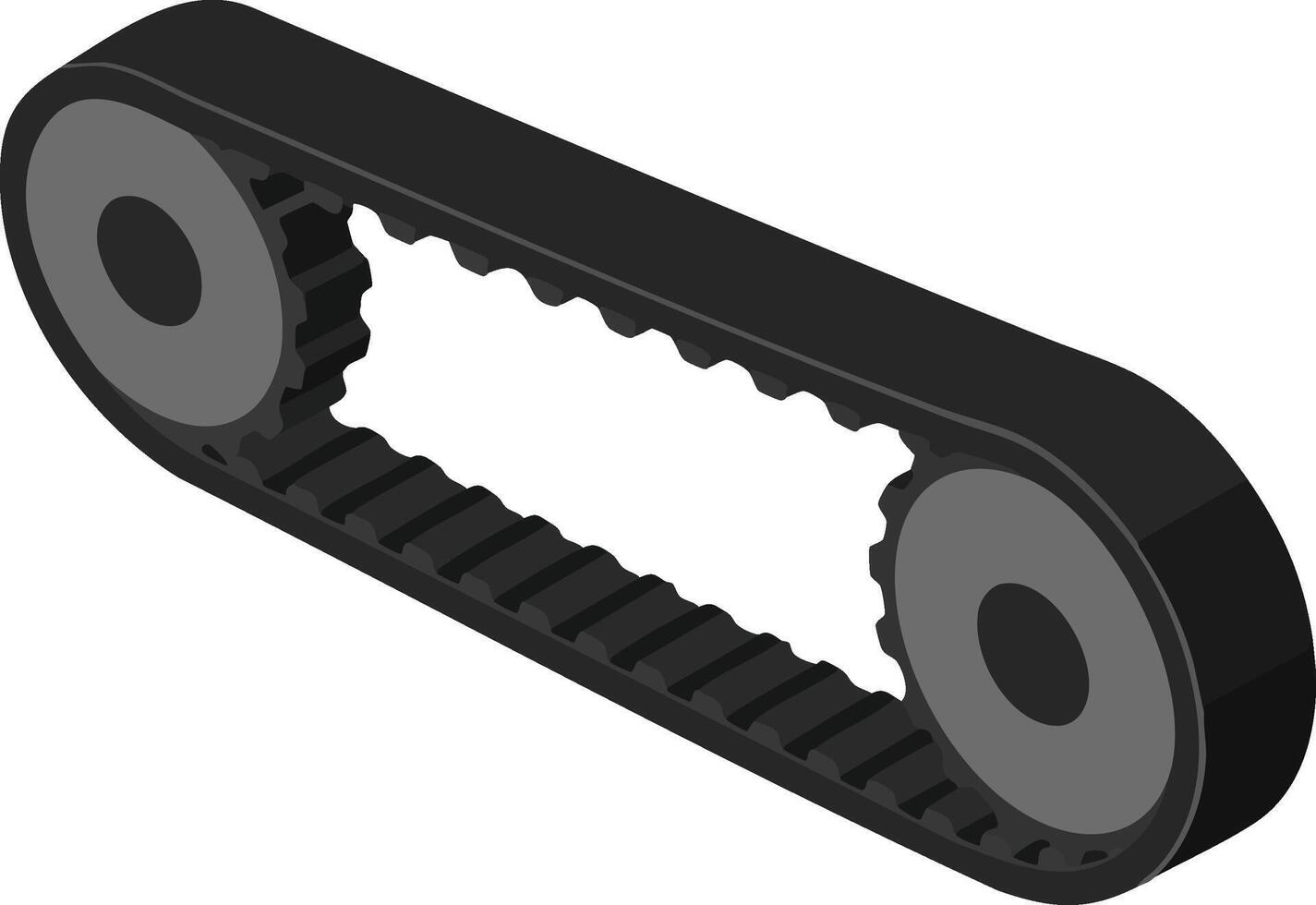 Black industrial timing belt with cogged pulleys mechanical transmission part illustration vector