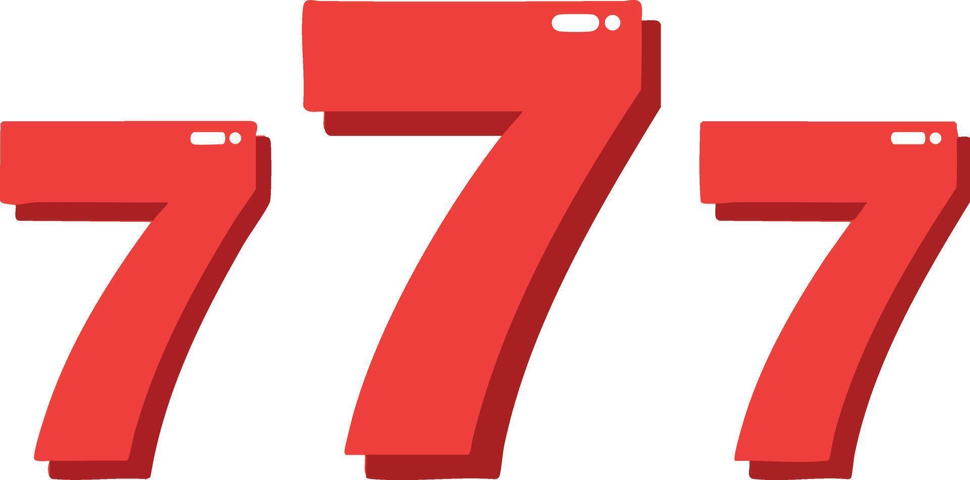 Red three seven seven number combination illustration with shadow effect and white highlights vector