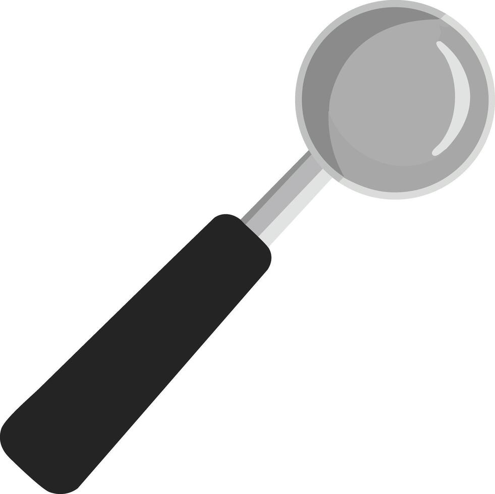 Ice cream scoop utensil with black handle and silver bowl for dessert serving illustration vector