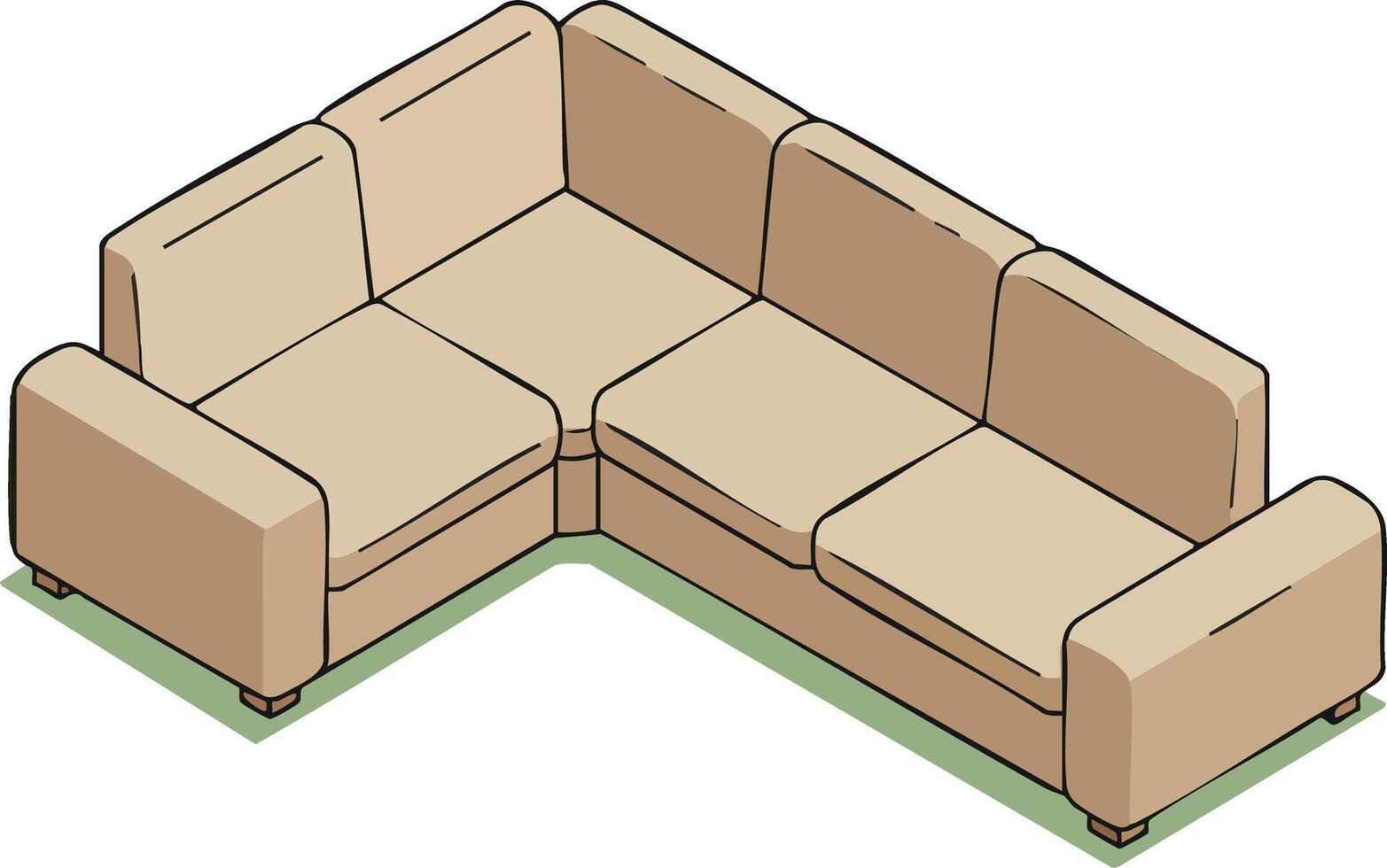 Beige sectional sofa with cushioned seats and armrests in modern isometric design illustration vector
