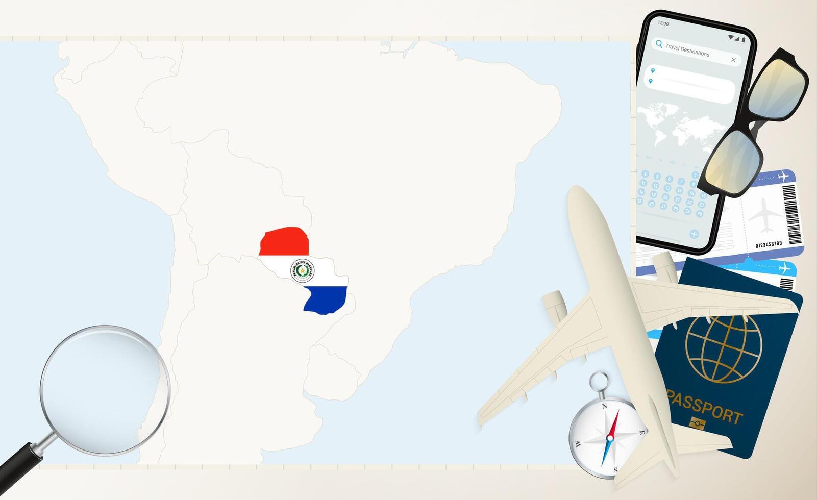Paraguay map and flag, cargo plane on the detailed map of Paraguay with flag. vector