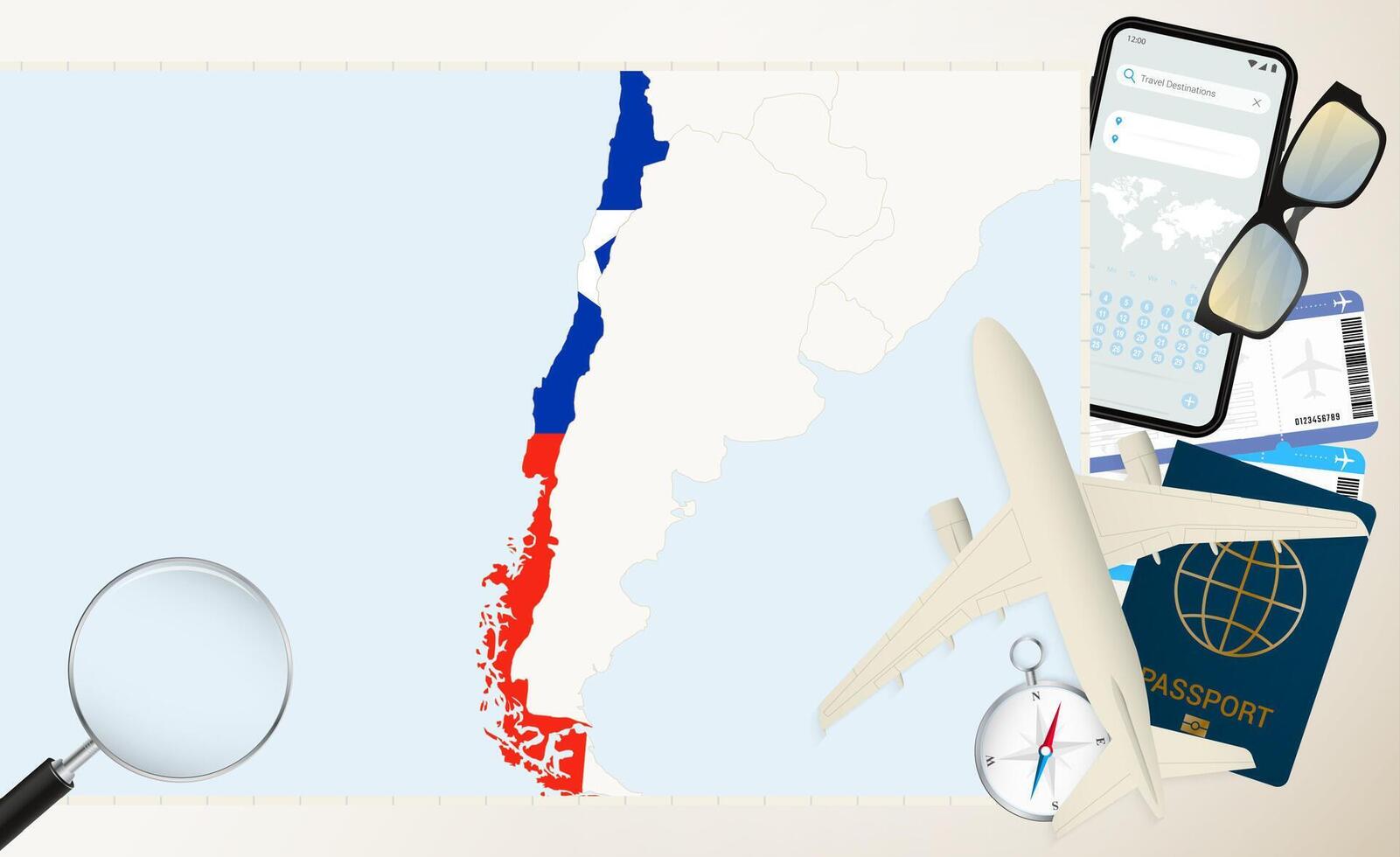 Chile map and flag, cargo plane on the detailed map of Chile with flag. vector