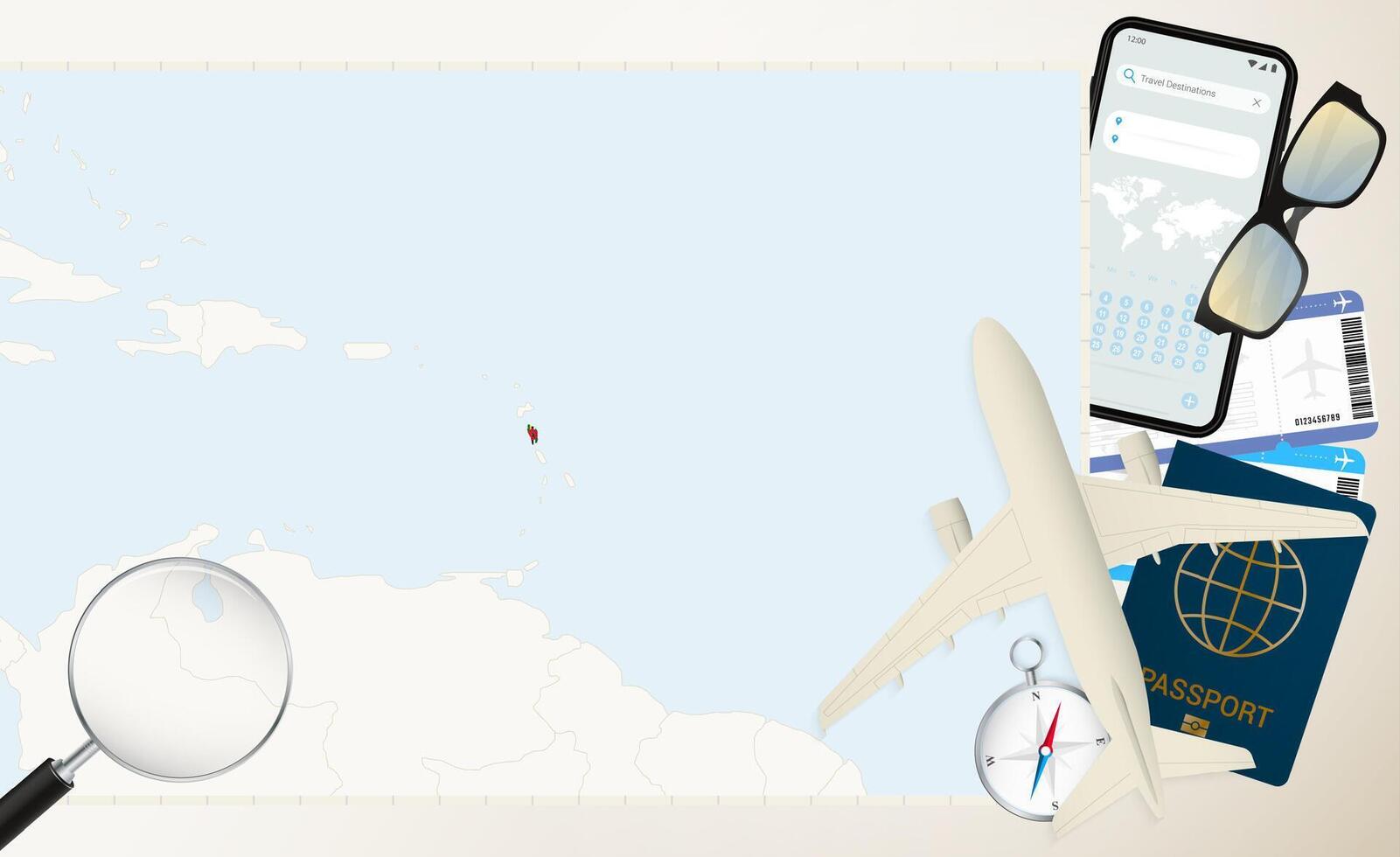 Dominica map and flag, cargo plane on the detailed map of Dominica with flag. vector
