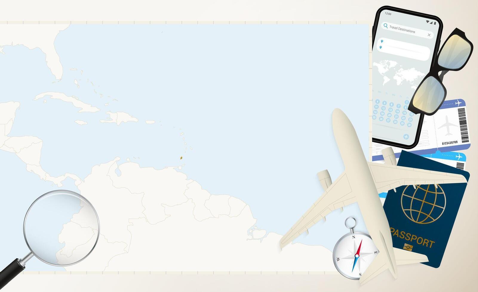 Grenada map and flag, cargo plane on the detailed map of Grenada with flag. vector