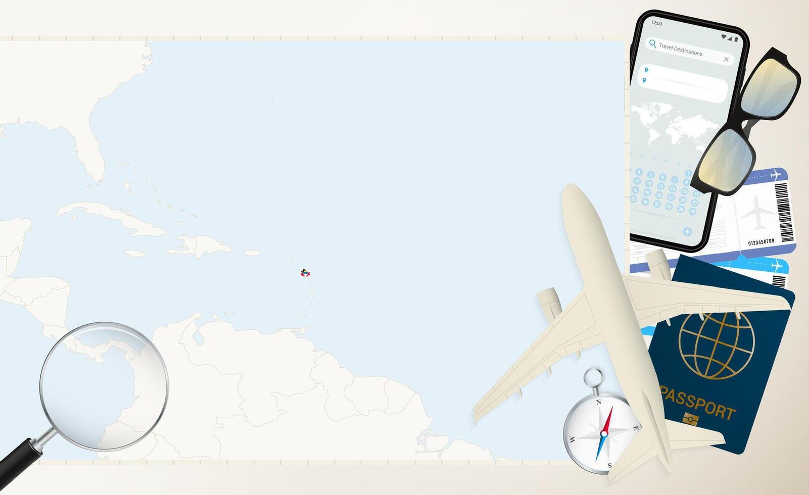 Antigua and Barbuda map and flag, cargo plane on the detailed map of Antigua and Barbuda with flag. vector