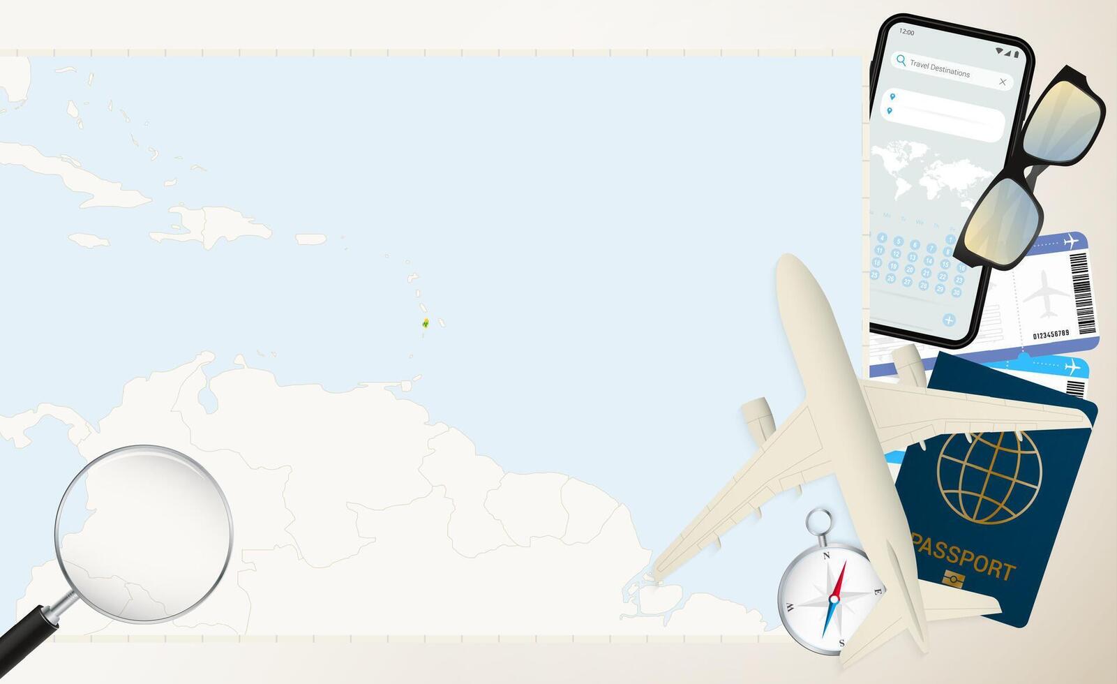 Saint Vincent and the Grenadines map and flag, cargo plane on the detailed map of Saint Vincent and the Grenadines with flag. vector