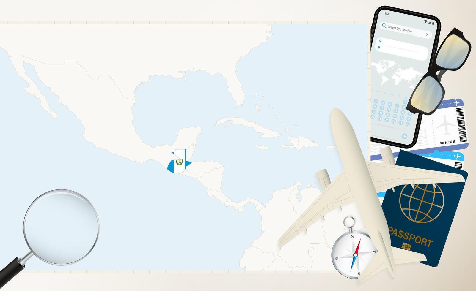 Guatemala map and flag, cargo plane on the detailed map of Guatemala with flag. vector