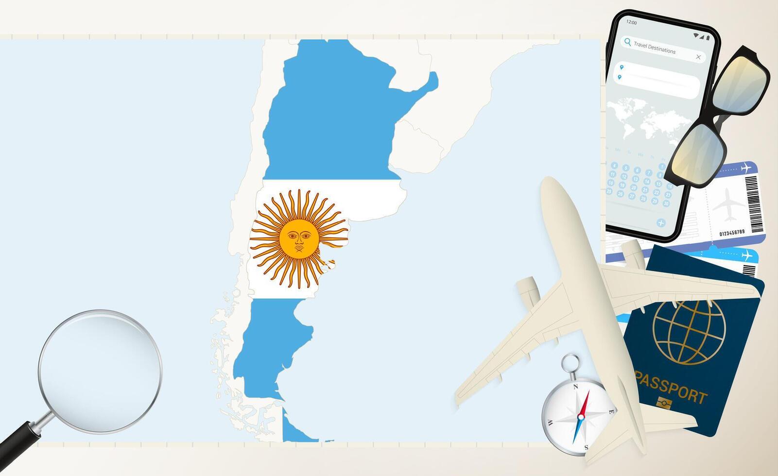 Argentina map and flag, cargo plane on the detailed map of Argentina with flag. vector