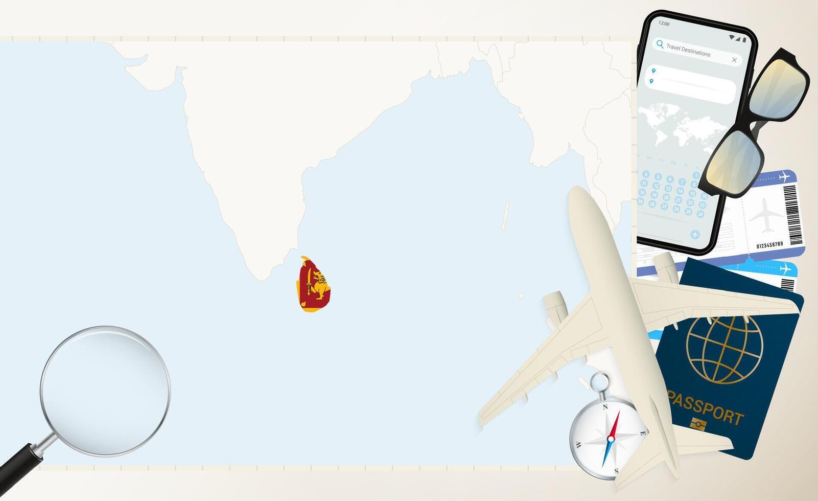 Sri Lanka map and flag, cargo plane on the detailed map of Sri Lanka with flag. vector
