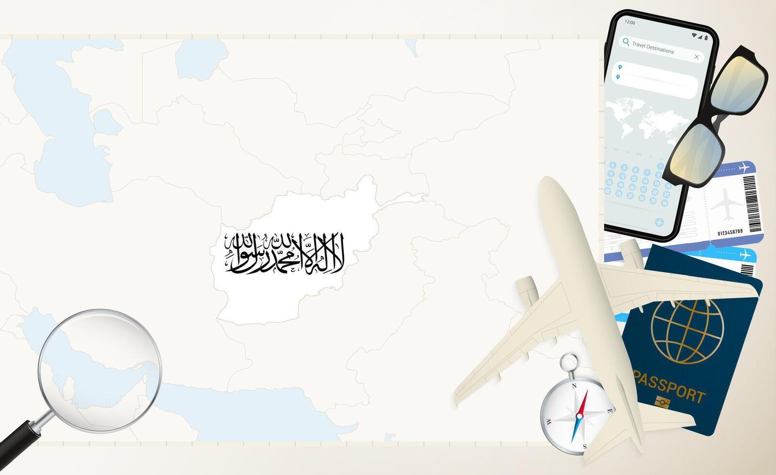 Afghanistan map and flag, cargo plane on the detailed map of Afghanistan with flag. vector