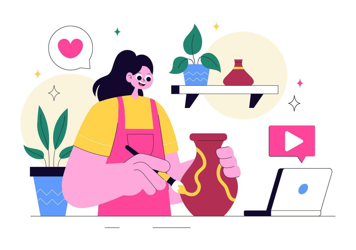 Artisan Workshop Illustration Featuring Hands-on Crafting and DIY Class in Flat Style vector