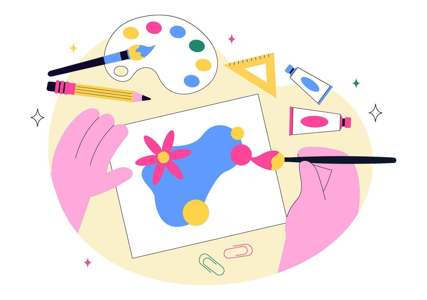 Illustration of a Craft Workshop Featuring Creative Hands in an Artistic Class vector