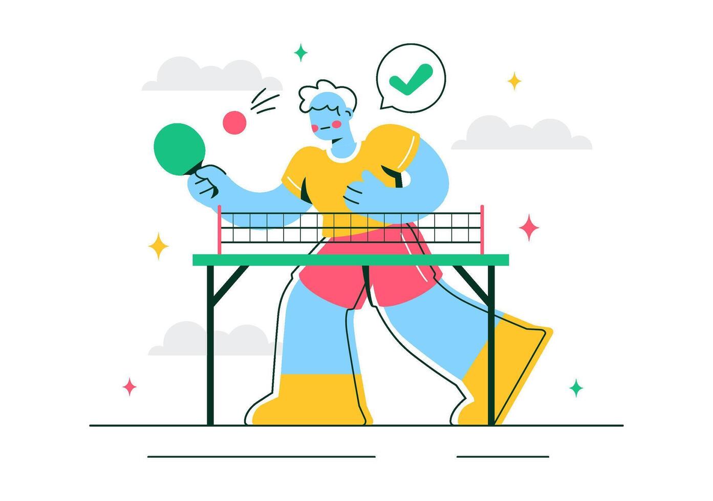 Table Tennis Illustration of a Player Hitting a Plastic Ball with a Racket in a Flat Cartoon Style vector