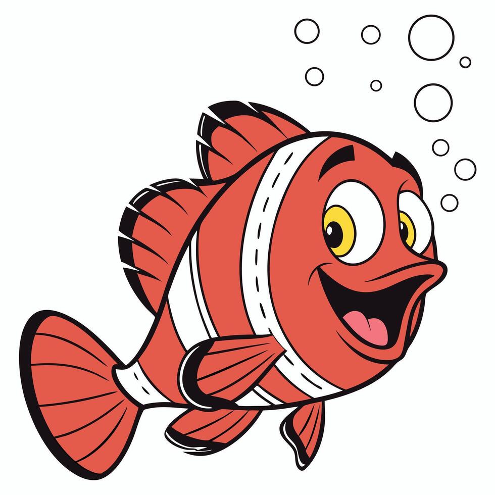 A clown fish with bubbles on a white background vector