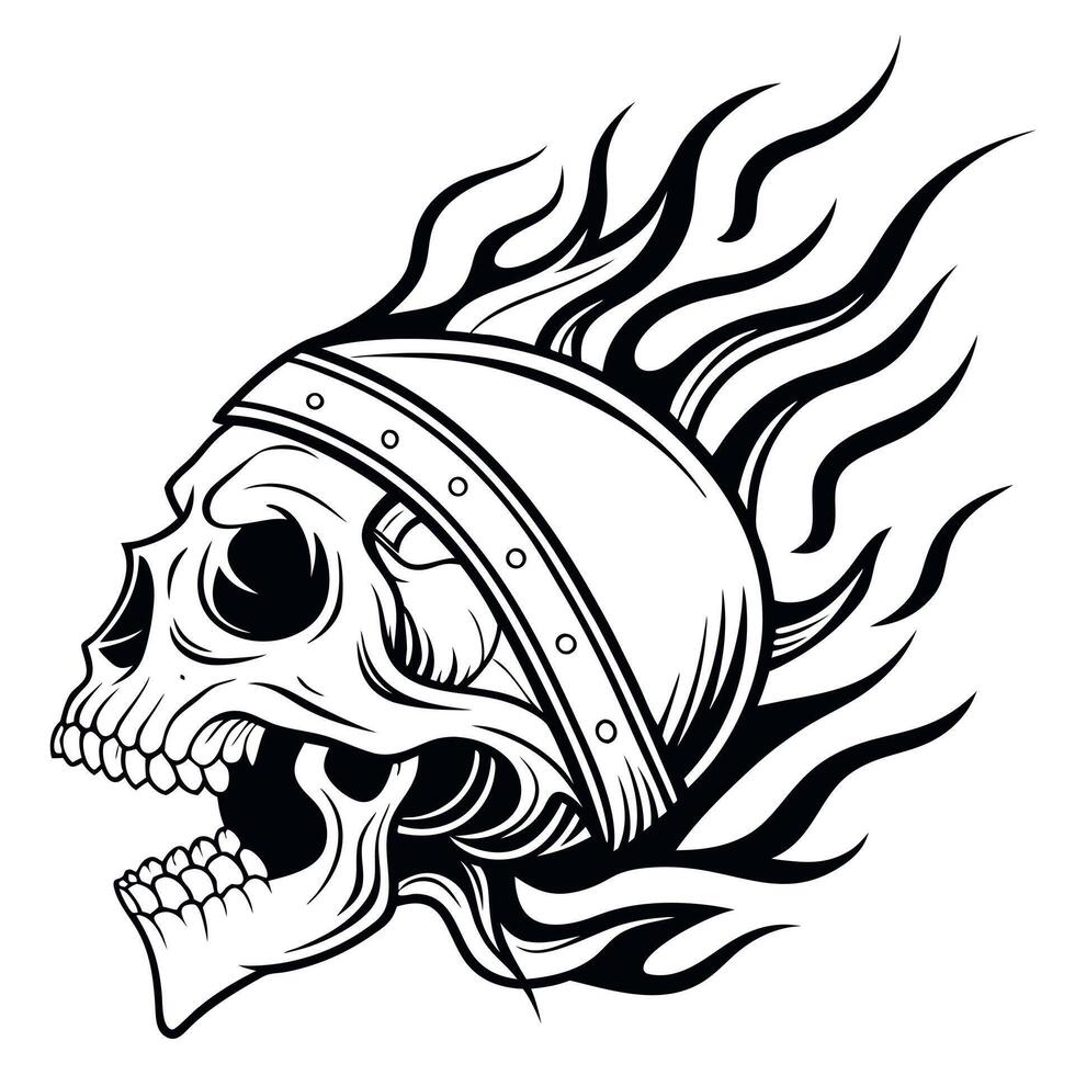 Skull with a hat and flames vector