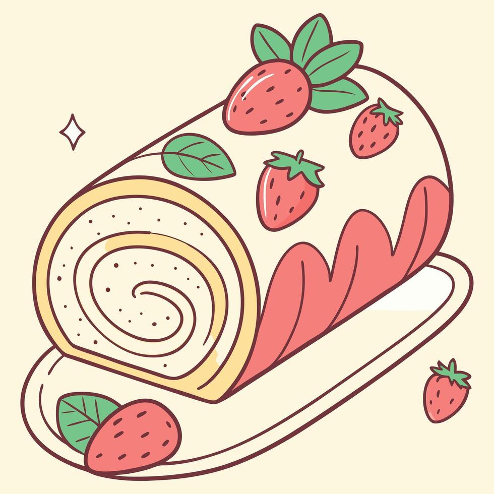 A strawberry roll with strawberries on top vector