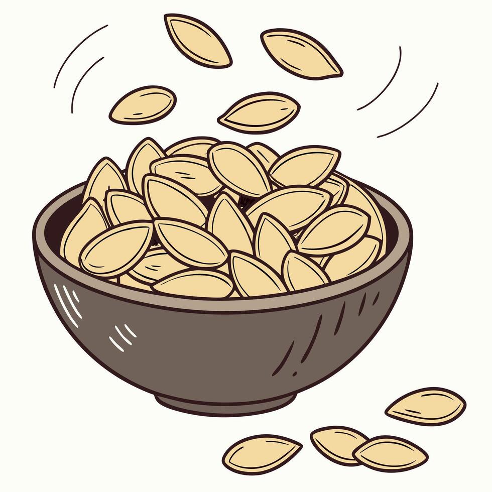 A bowl full of pumpkin seeds vector