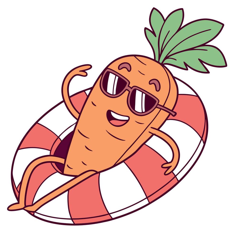 A cartoon carrot wearing sunglasses and swimming in an inflatable life ring vector