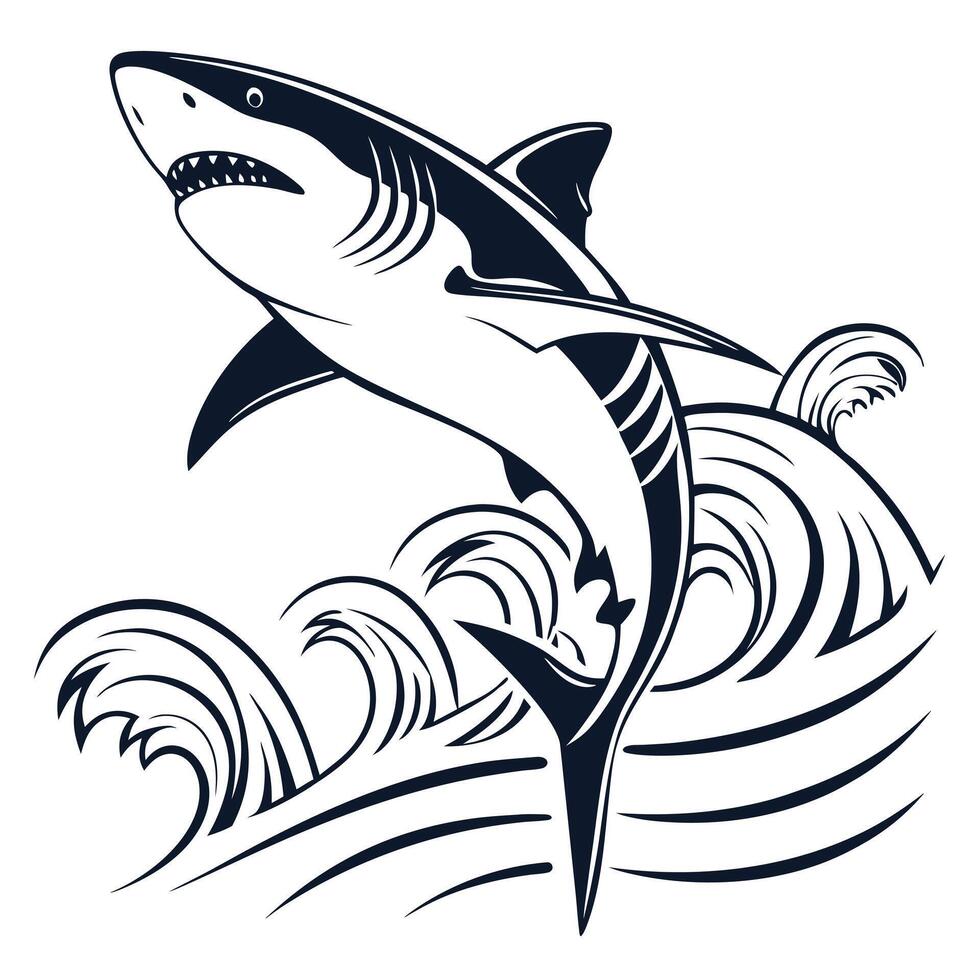 Shark jumping over waves illustration vector