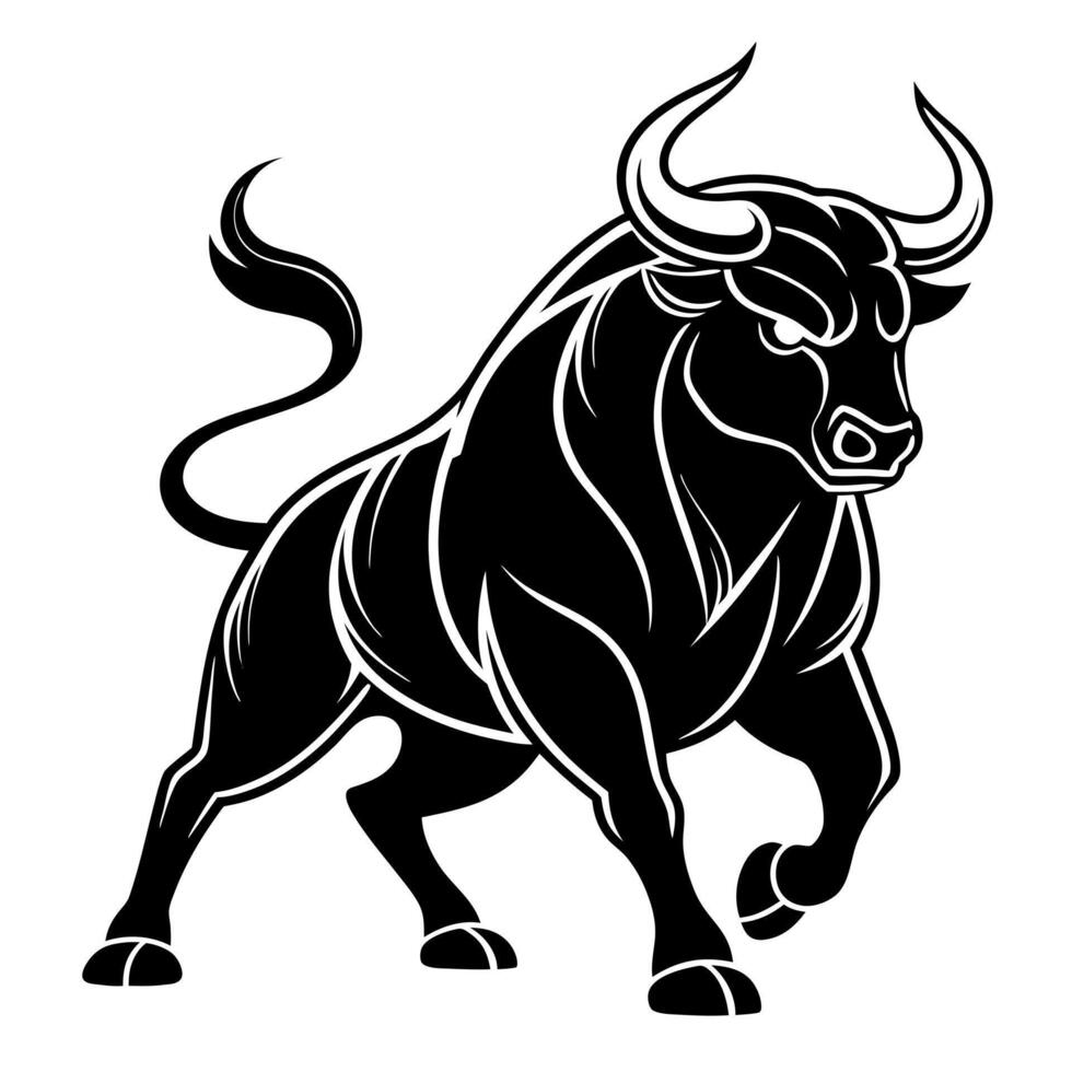 A black and white illustration of a bull vector