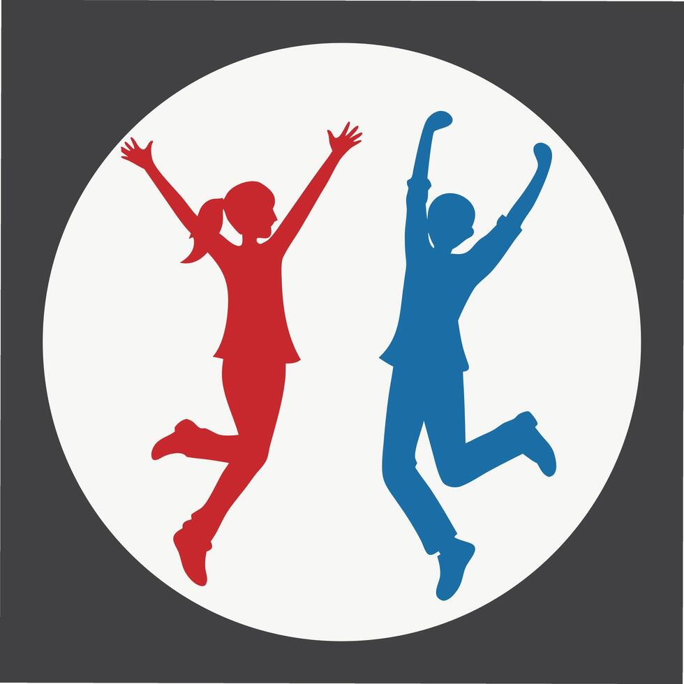 Two people jumping in the air in a circle vector