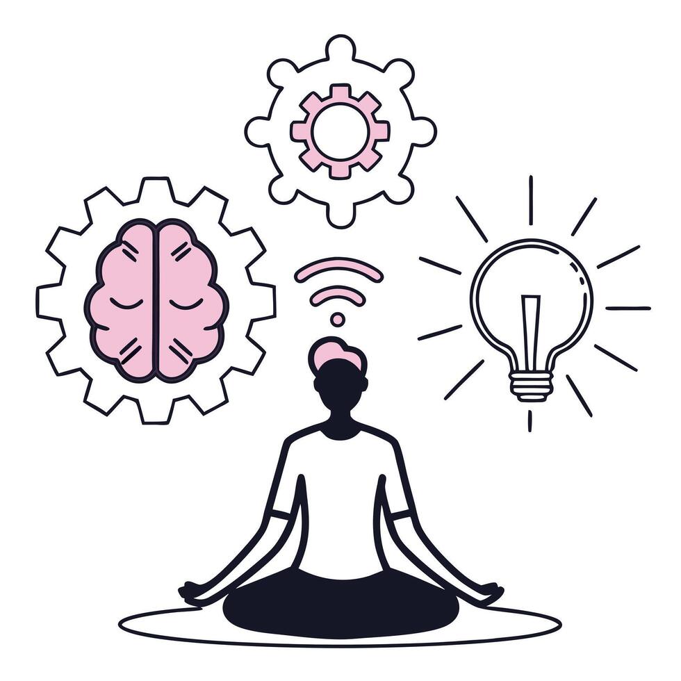 A person meditating with a brain and light bulb vector