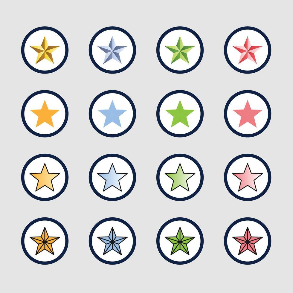 stars customer product review icon set, featuring colorful star rating flat icons for apps and websites. Represents quality, customer rating vector