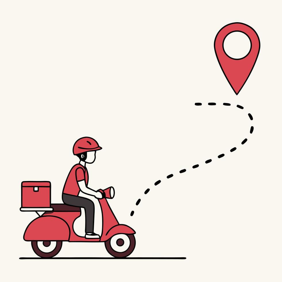A man on a scooter with a map pin pointing to it vector
