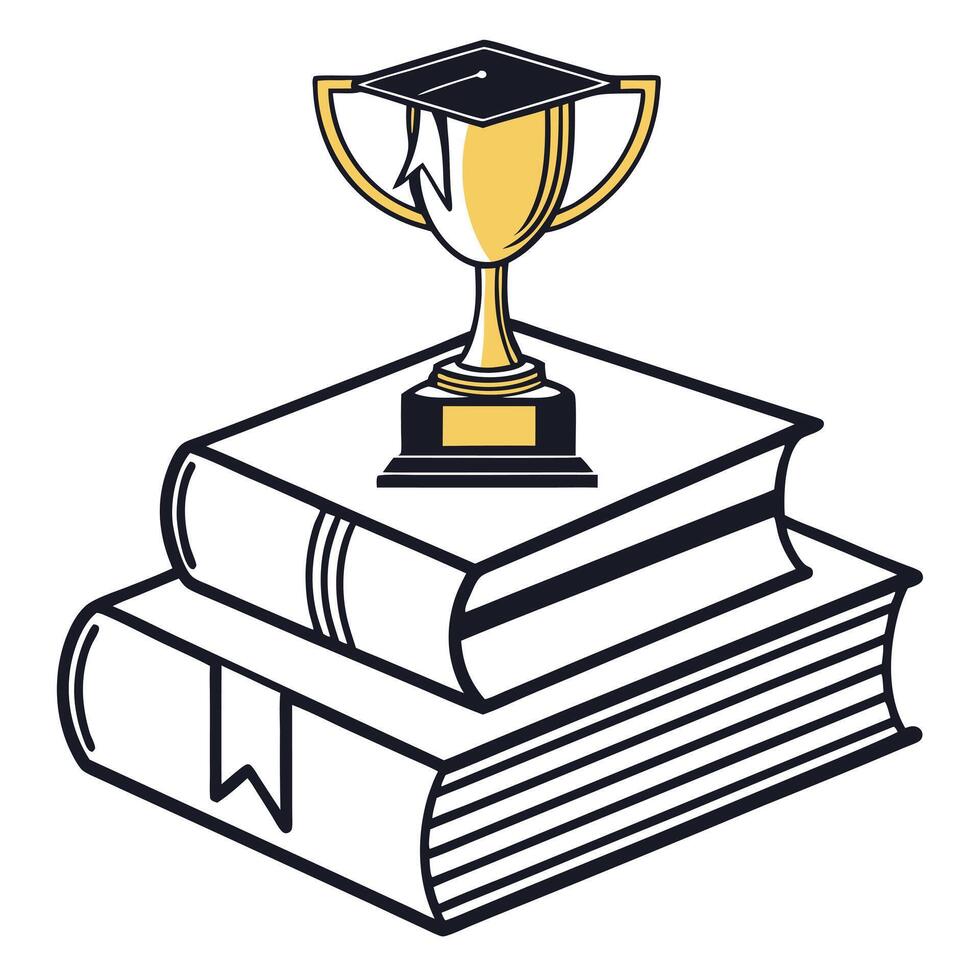 A graduation cup and books on top of each other vector